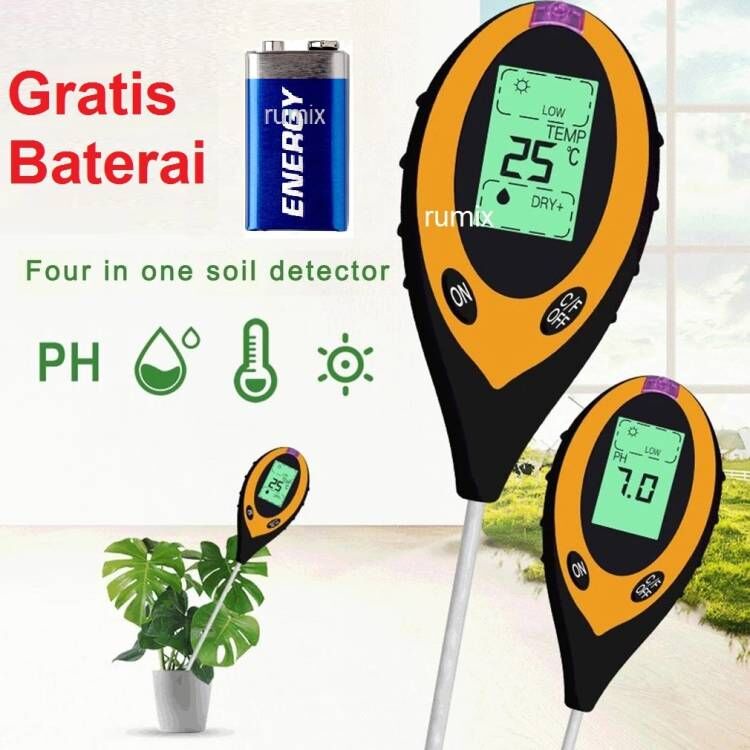 Soil Analyzer Tanah Tester Meter Moisture Meter PH Meter Sunlight Meter Suhu Alat Ukur 3 in 1 4 in 1