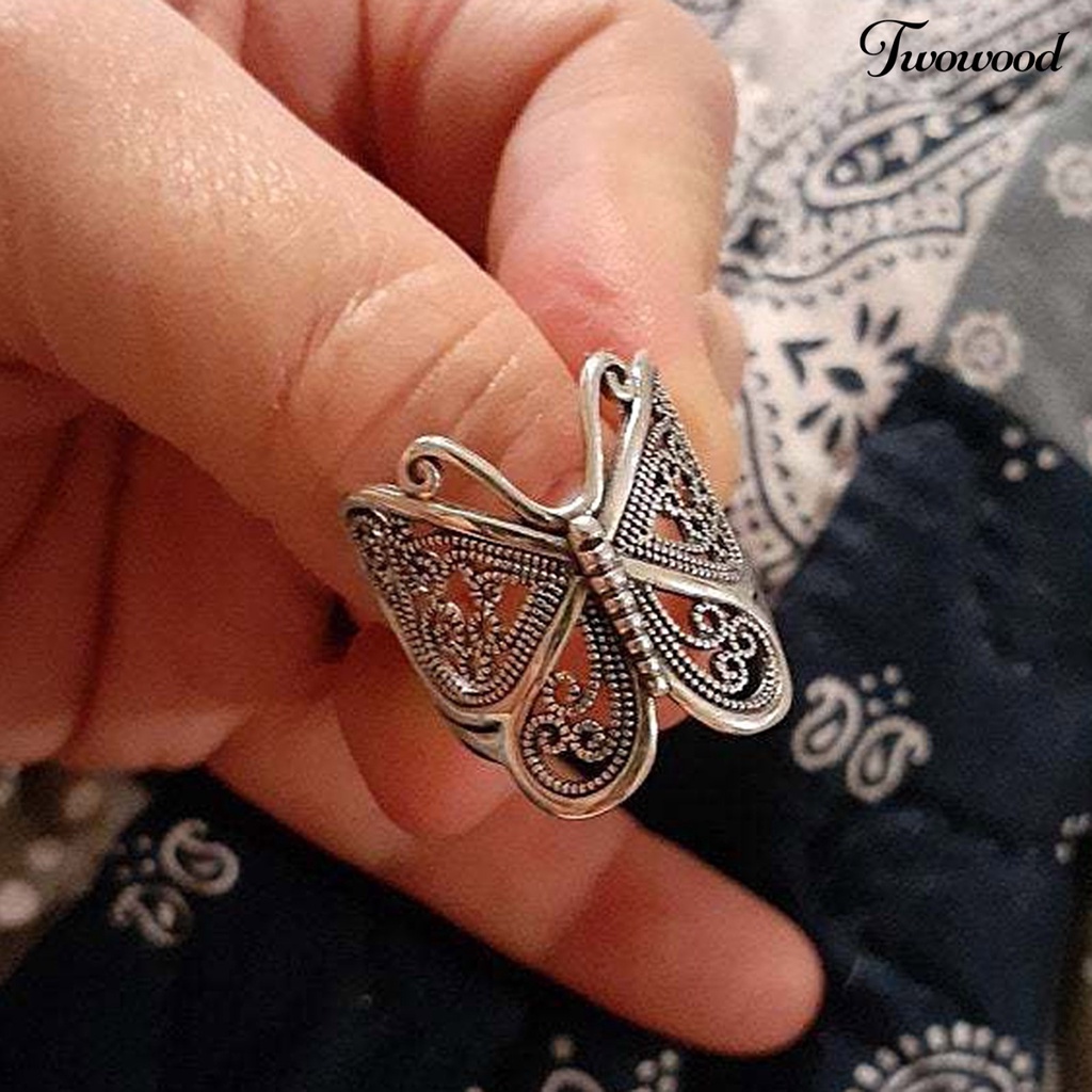 Cincin Jari Adjustable Desain Ukiran Butterfly Untuk Wanita