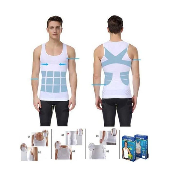 FMFIT vest pack pengecil perut Baju Kaos Korset Pelangsing Pria Slim 'N Lift