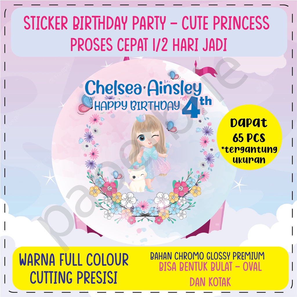 label stiker CUTE PRINCESS Ulang Tahun Anak - sticker birthday party stiker hampers sticker hamper stiker bingkisan ultah