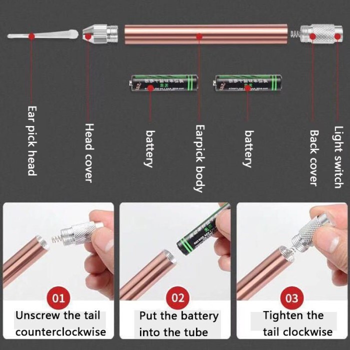 Alat Pembersih Korek Kuping Telinga Dengan Kaca Pembesar Lampu LED