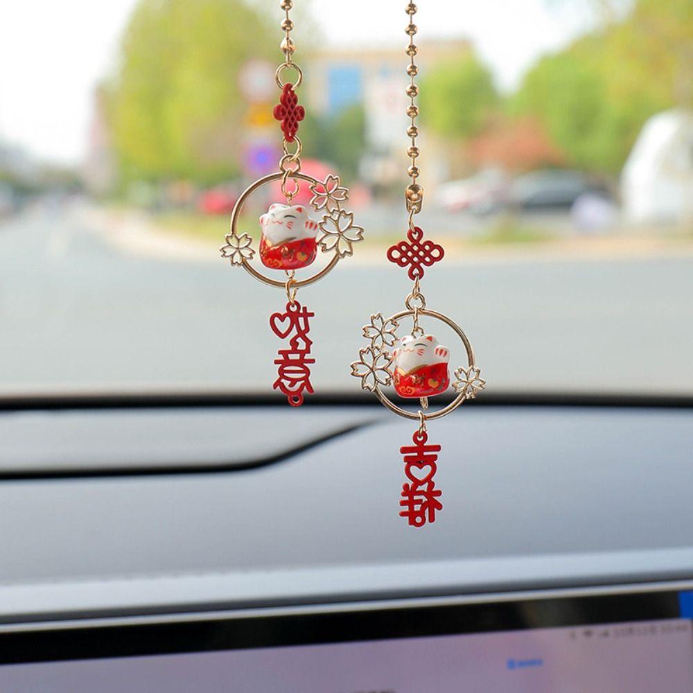 Lanfy Lucky Cat Liontin Lucu Kreatif Lucky Cat Kartun Kucing Keramik DIY Pernak Pernik Mobil Kaca Spion Dekorasi Kamar Mobil Dekorasi Auto Spion Pendant