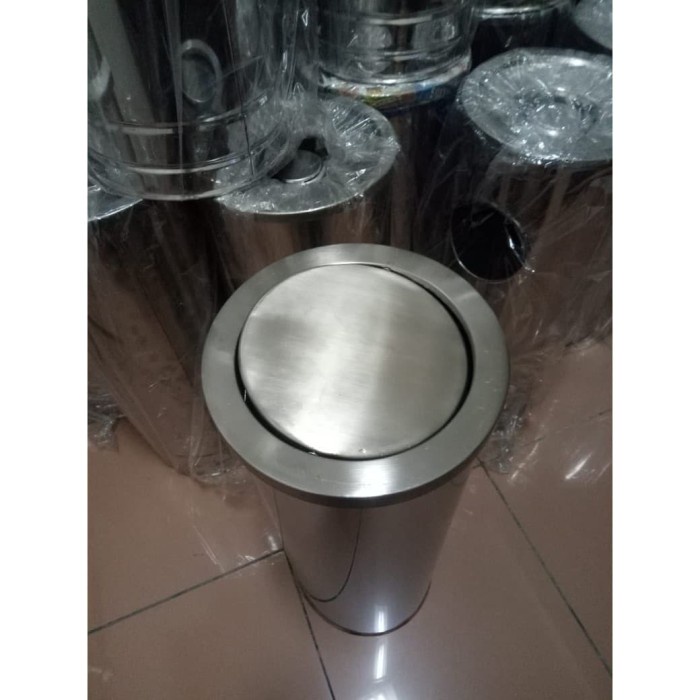 Tempat Tong Sampah Tinggi Bulat Stainless Steel Tutup Swing 30LT 114