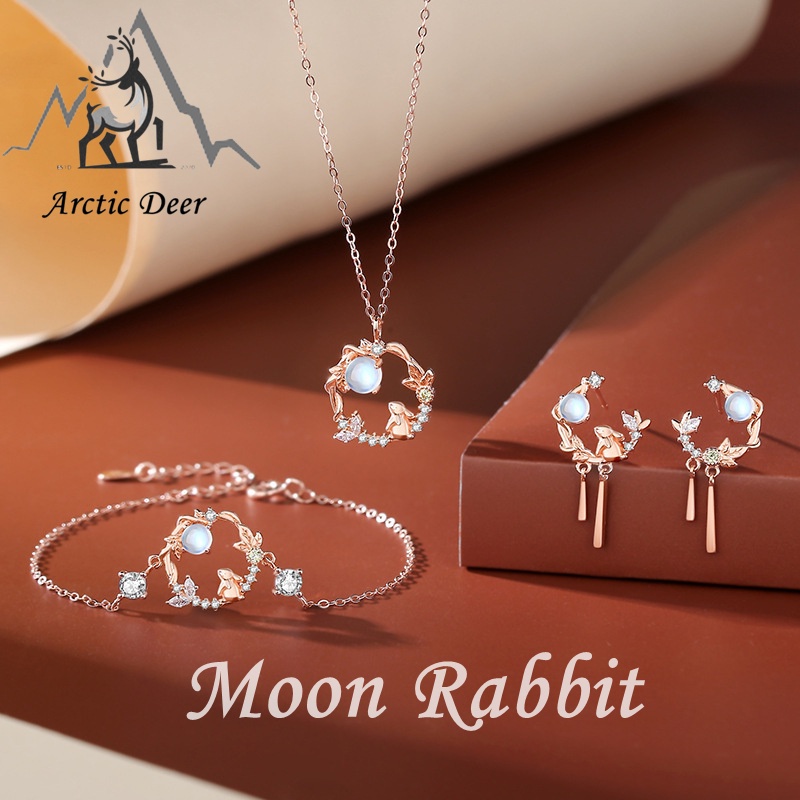 Gelang and Kalung wanita Sterling silver S925 SET-Moon Rabbit Chinese stylefashion  perak asli S925 Original Arctic Deer