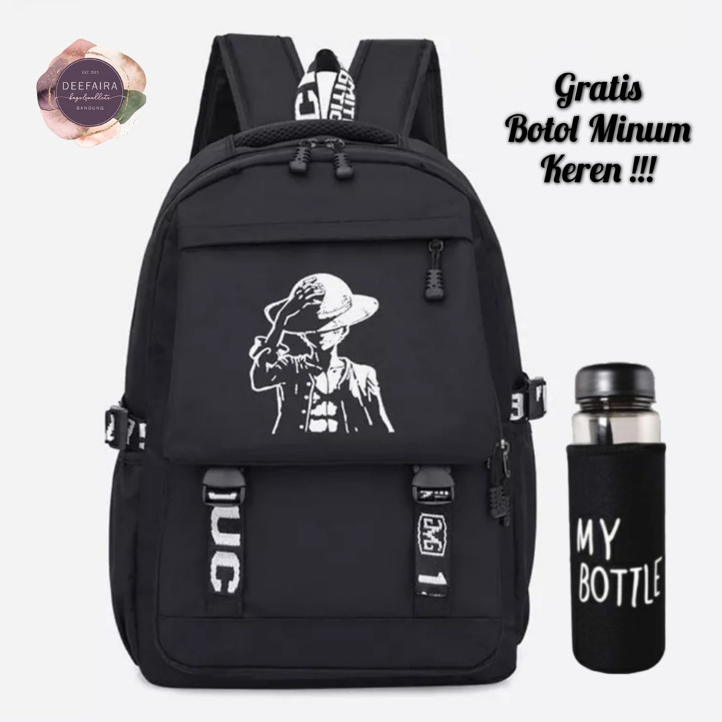 Tas Ransel Sekolah Remaja Mugiwar4 N0 Luffy 0ne P1ece Gratis Botol Minum Untuk Tk Sd Smp