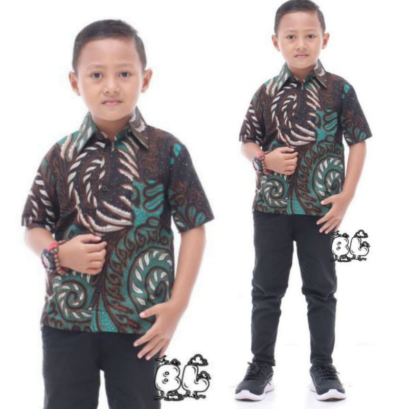 Batik Anak / Hem Anak Pendek Laki Laki Motif Ulir 2-10 tahunnn