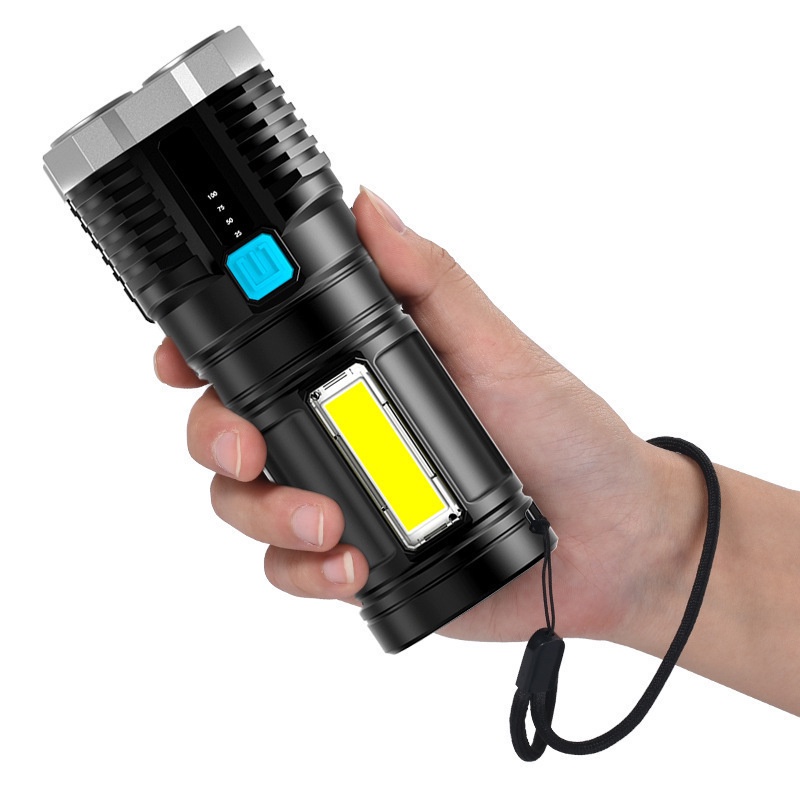 Senter 4 LED + COB super terang Light 4mode rechargeable senter portable Flashlight lampu penerang multifungsi mudah digenggam