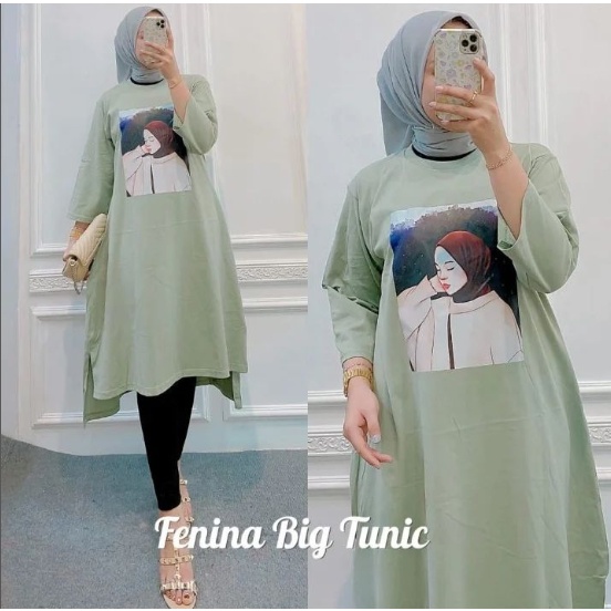 FENINA LONG TUNIK BAHAN KAOS KATUN COMBED 24s APLIKASI SABLON UKURAN M L XL XXL LD 100 - 120 CM GAMIS LONG TUNIK TERBARU ATASAN WANITA KOREAN STYLE LENGAN PANJANG DRESS CASUAL WANITA BAHAN ADEM DAPAT GAMIS SAJA ( TIDAK TERMASUK HIJAB )