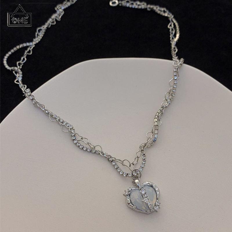 COD❤️Kalung Rantai Multilayer Liontin Hati Aksen Zircon Untuk Perhiasan Wanita-A.one