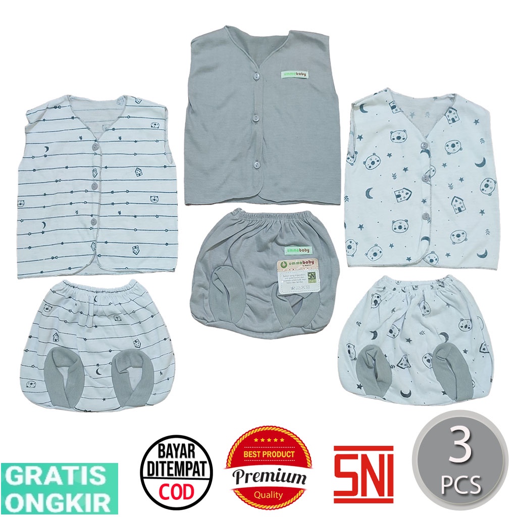 Isi 6 pcs Baju Bayi Kutung Celana Bayi 3 Set Baju Lengan Buntung Perlengkapan Bayi Baru Lahir Gift Set Baby Newborn Kado Murah