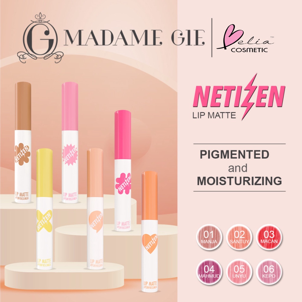 ❤ BELIA ❤ MADAME GIE +𝟲𝟮 Lip Matte Make Up Lipstick | Netizen Lip Matte | Maskara Hitam | Bening | Clear Mascara | Waterproof | Lip Cream lipcream +62 2mL Jakarta Bali Medan Madamegie Gisella