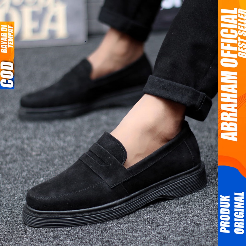 Sepatu Loafers Docmart Formal Pantofel Kerja Pria Hitam Abraham Arbent