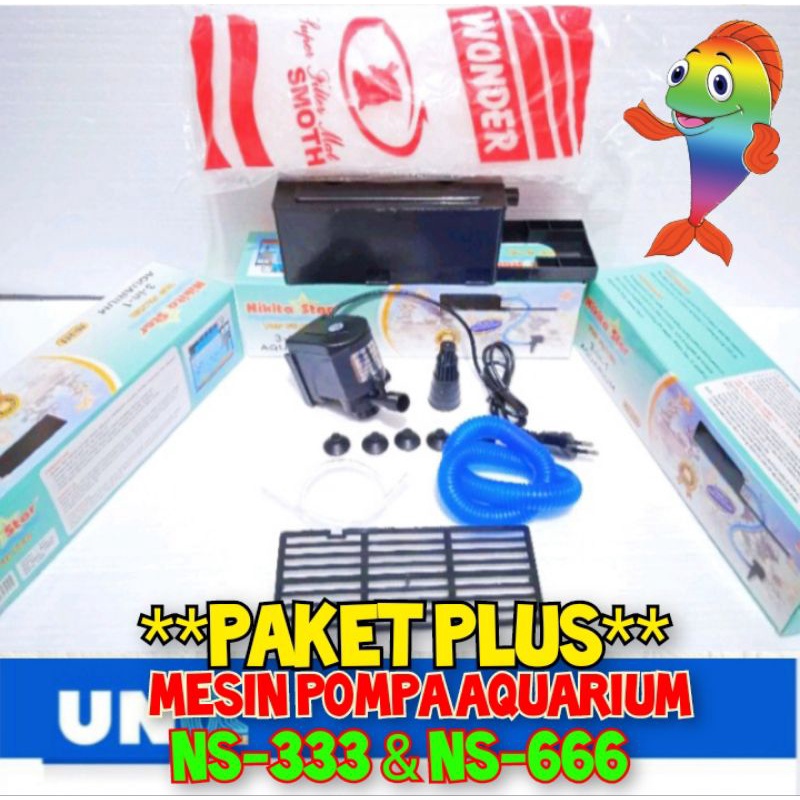 BOX FILTER POMPA PEMBERSIH AQUARIUM NIKITA PAKET LENGKAP PLUS KAPAS FILTER NS-333/NS-666 LGSNG PAKAI