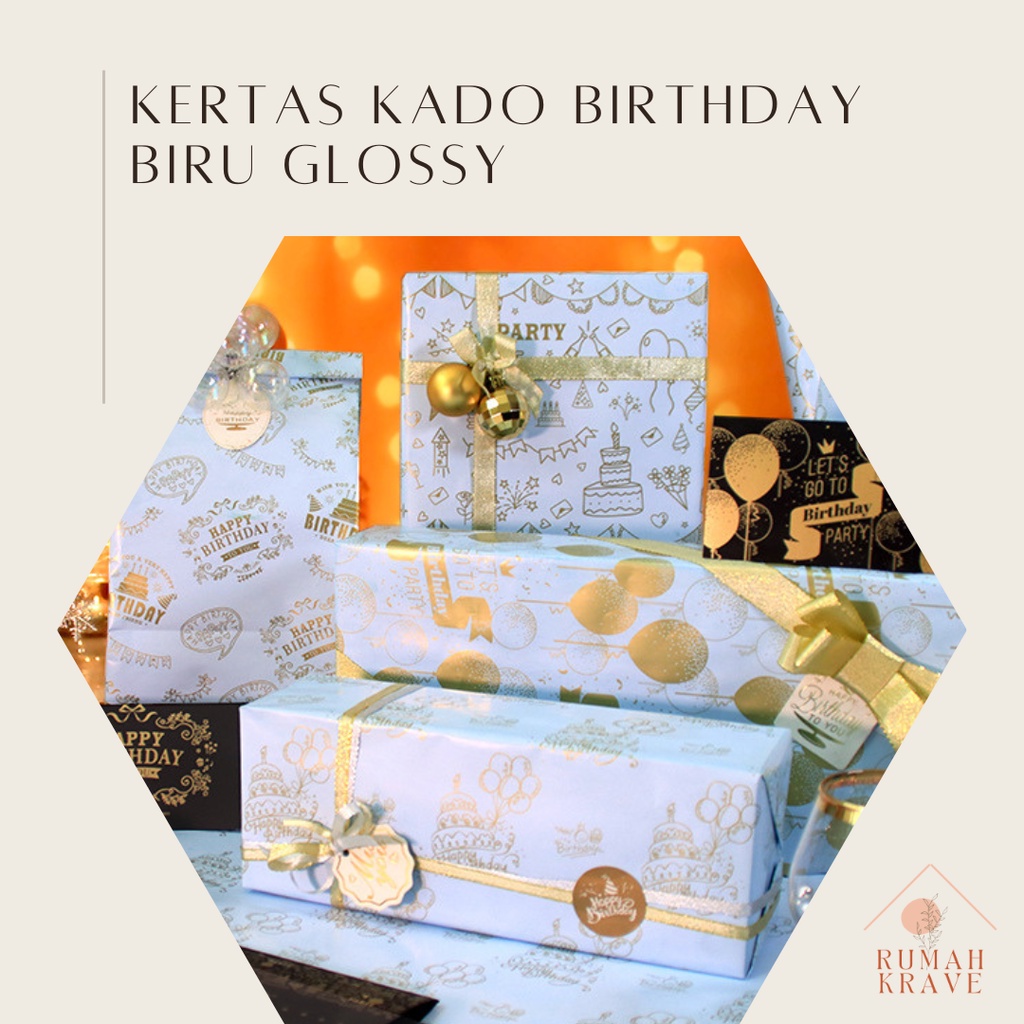 

RUMAH KRAVE - Kertas Kado Biru Happy Birthday Glossy Kado