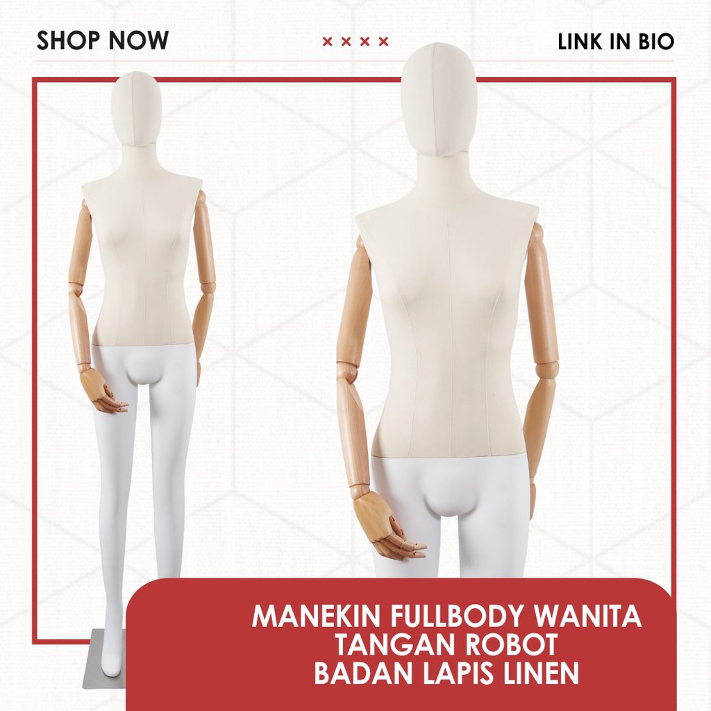 Manekin Full Body Wanita Tangan Robot Kayu Badan Lapis Linen Murah