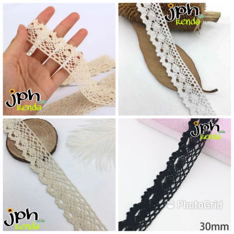 Renda rajut 3cm, renda kait lebar 3cm (per roll 15 yard)