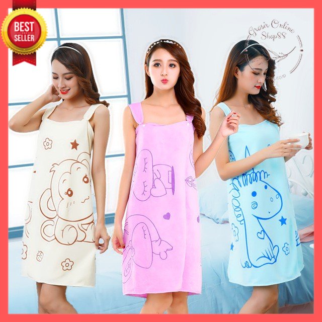 GOS -E203-  Handuk Baju Wearable Bath Towel Rabbit - Handuk Mandi Kimono Motif Kelinci - Handuk Kimono Import