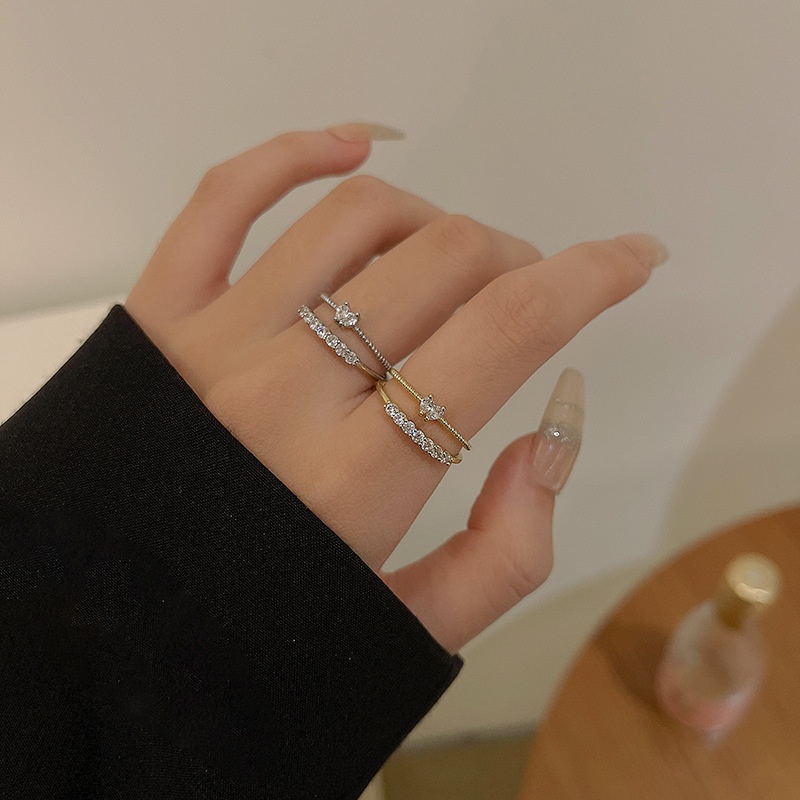 Set Cincin Jari Telunjuk Model Terbuka Dapat Disesuaikan Bahan Zirkon