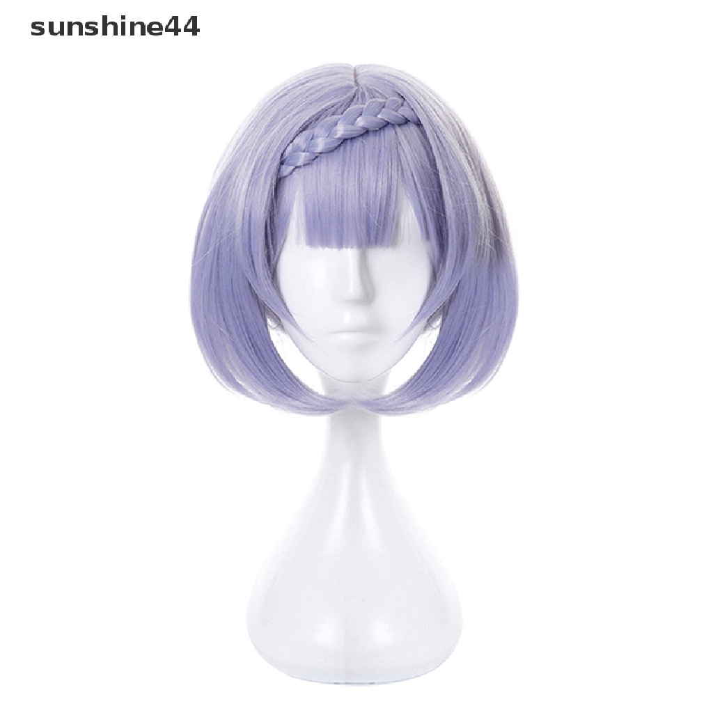 Sunshine Wig / Rambut Palsu Pendek Model Game Genshin Impact Noelle Warna Ungu Muda Untuk Cosplay