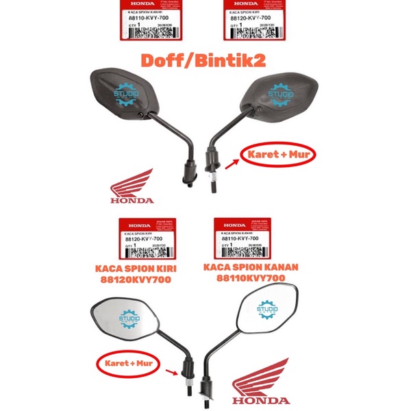 Kaca Spion Kiri Kanan Beat Karbu Beat Fi Esp Revo Fi Blade Supra X 125 Fi Injeksi Revo Abs 110 Hitam Doff Bintik-Bintik 88110KVY 88120KVY Original Honda Ahm HGP