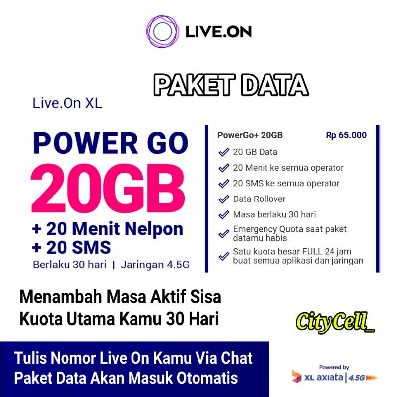 Paket Data Live On 20GB 30 Hari Power GO