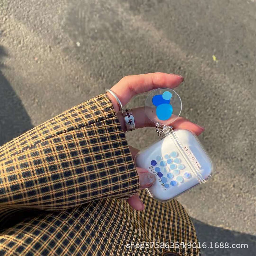 Case Transparan Motif Titik Biru Gradasi Dengan Liontin Untuk Airpods 1 2 3 Pro 3 INPODS 12 I12