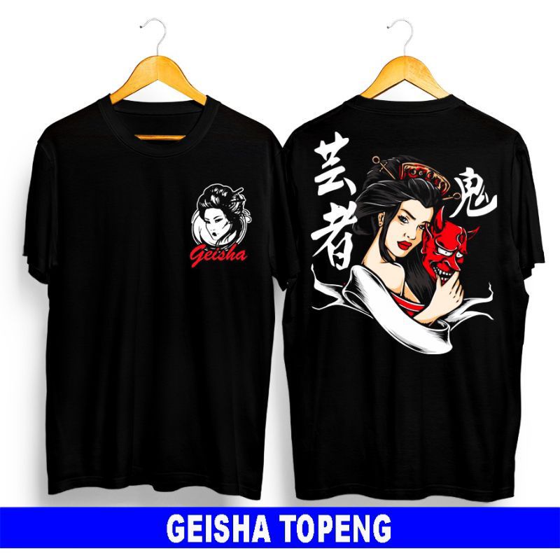 KAOS SAMURAI JEPANG/ATASAN PRIA WANITA/KAOS/KAOS DSAIN JEPANG-GEISHA TOPENG