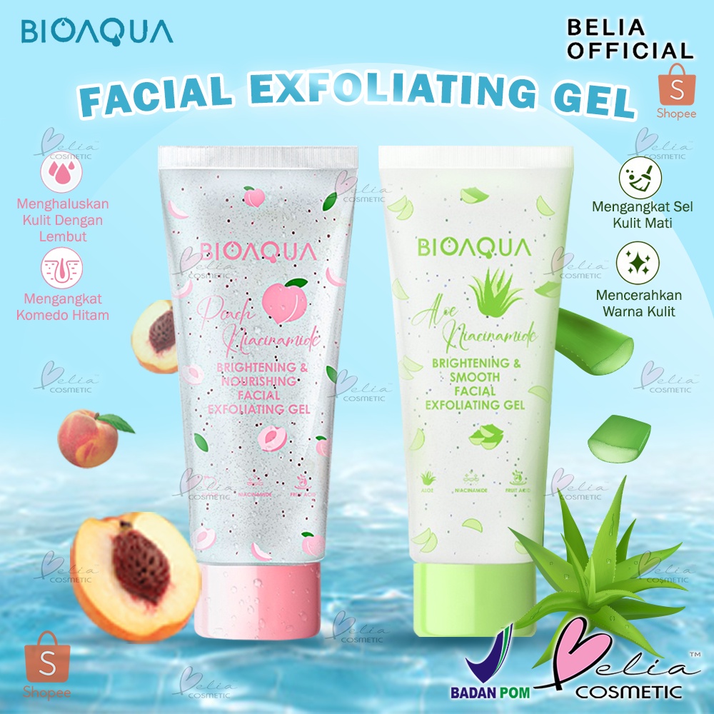 ❤ BELIA ❤ BIOAQUA Facial Exfoliating Gel Aloe Peach 100g | Face Scrub | Niacinamide | Brightening | Smooth | BPOM