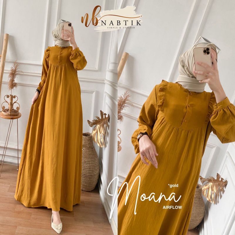 Dress Gamis Terbaru Polos Crinkle Airflow Moana Original Nabtik