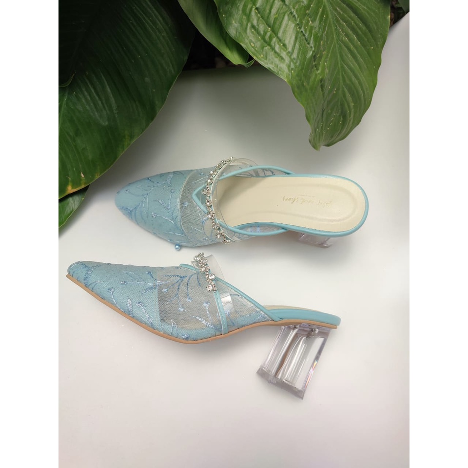 wedding shoes wanita amirra babyblue 7 cm kaca