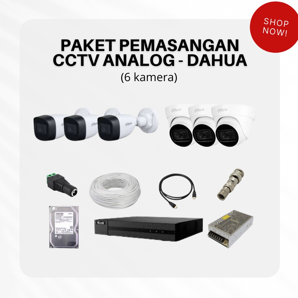 PAKET CCTV DAHUA 6 KAMERA / PAKET PEMASANGAN CCTV JABODETABEK / CCTV ANALOG
