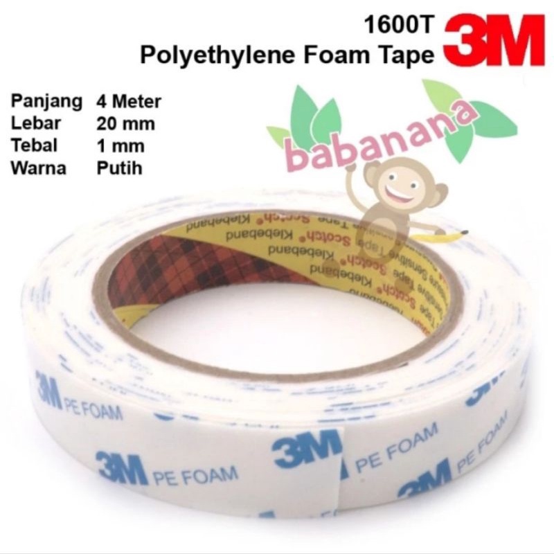 Double Sided Tape Foam 3M 1600T Putih 4M x 20mm x 1.0mm dobel tip