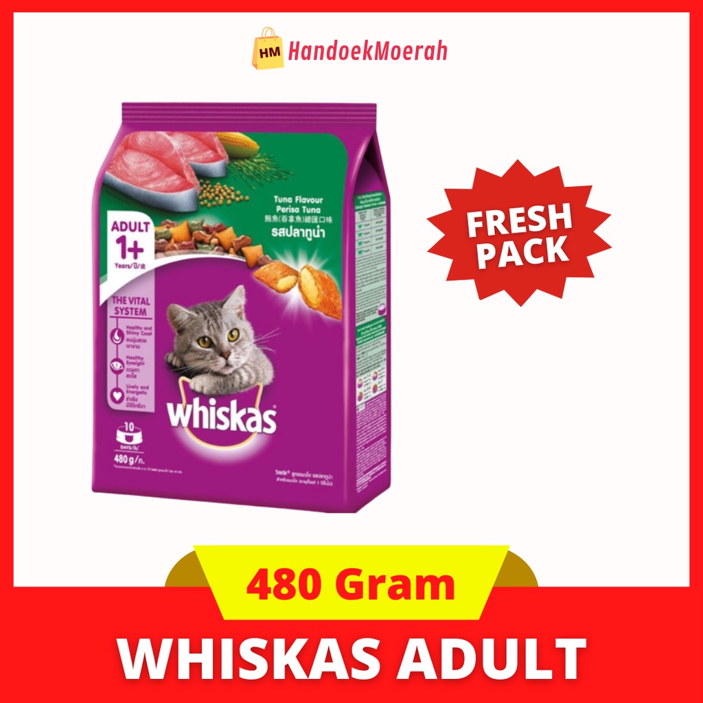 (Freshpack) Makanan Kucing Kering WHISKAS Adult Tuna 480 Gram / Dry Cat Food Murah