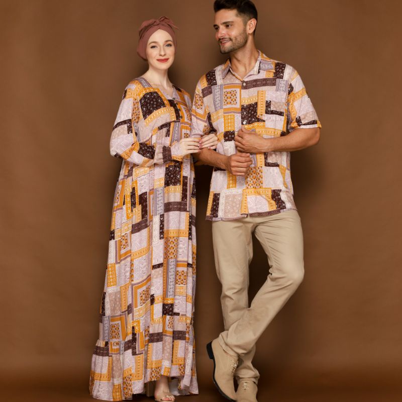 COUPLE SERI 4 (MOTIF ETNIK) / Gamis Couple / Gamis Lebaran / Gamis Kekinian / Gamis Pasangan