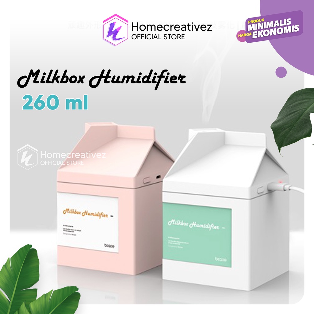 Humidifier Unik - BCASE Milk Box Air Humidifier Ultrasonic USB - Humidifier Desain Kotak Susu 260ML