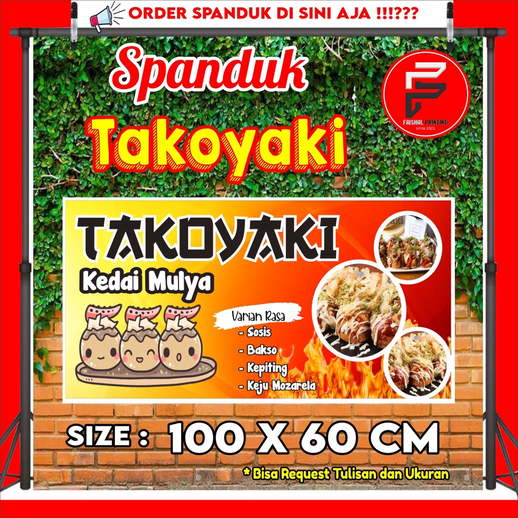 Spanduk Makanan Takoyaki / Banner warung Takoyaki / Spanduk Jajanan Takoyaki /  Ukuran 100 x 60 cm