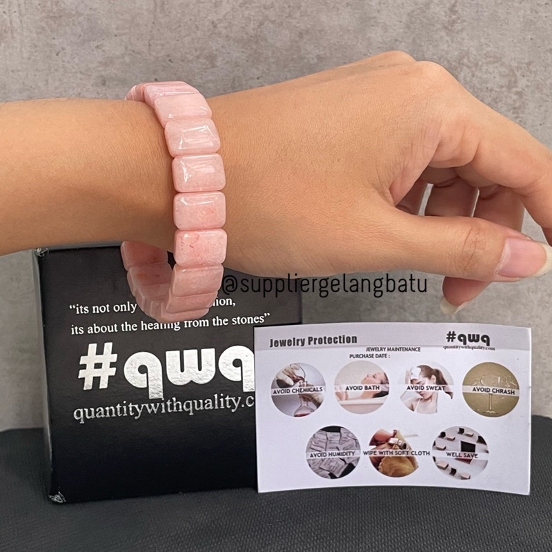 Gelang Batu Rose Quartz Persegi Bevel Natural Akik Fashion Wanita