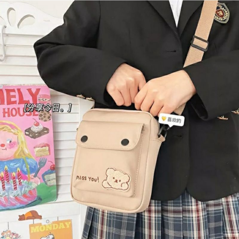 dem_sare / DS1189 MISSYOU  Tas Selempang Mini Wanita Tas selempang kanvas korean mini sling bag canvas tas hp