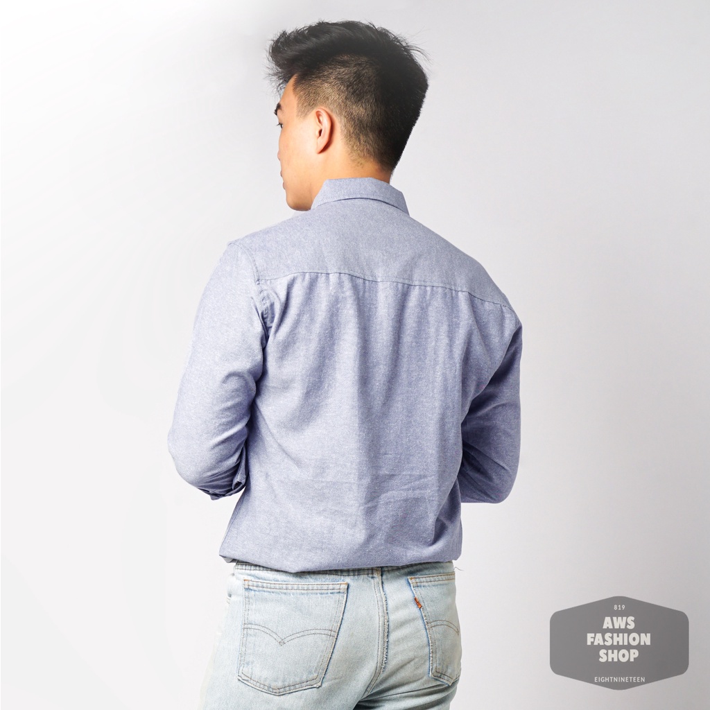 819 Kemeja Pria Lengan Panjang Polos Navy Jeans Oxford Basic SIMPLE Slimfit Casual Tersedia Ready Sampai Size JUMBO BIG SIZE XXL XXXL