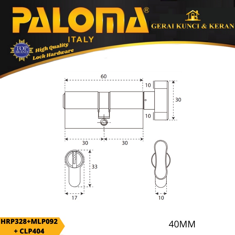 PALOMA HRP 328 MLP 022 CLP 404 HANDLE HITAM SET KUNCI PINTU CYLINDER