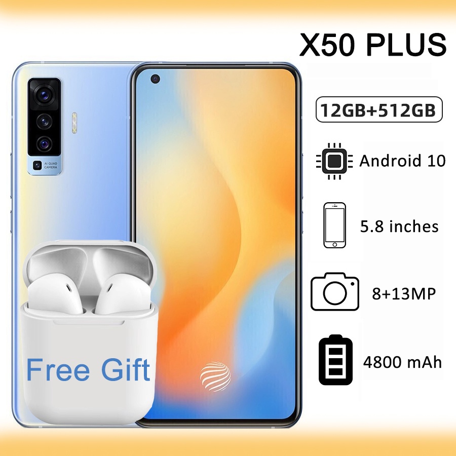 (COD) VIV0 X50 Plus 8+256GB Handphone 5G Ponsel 5.8 inci 4800mAh Baru Hp Murah Dual Card SIM Support 3g/4g/5g + Bluettoth Headset