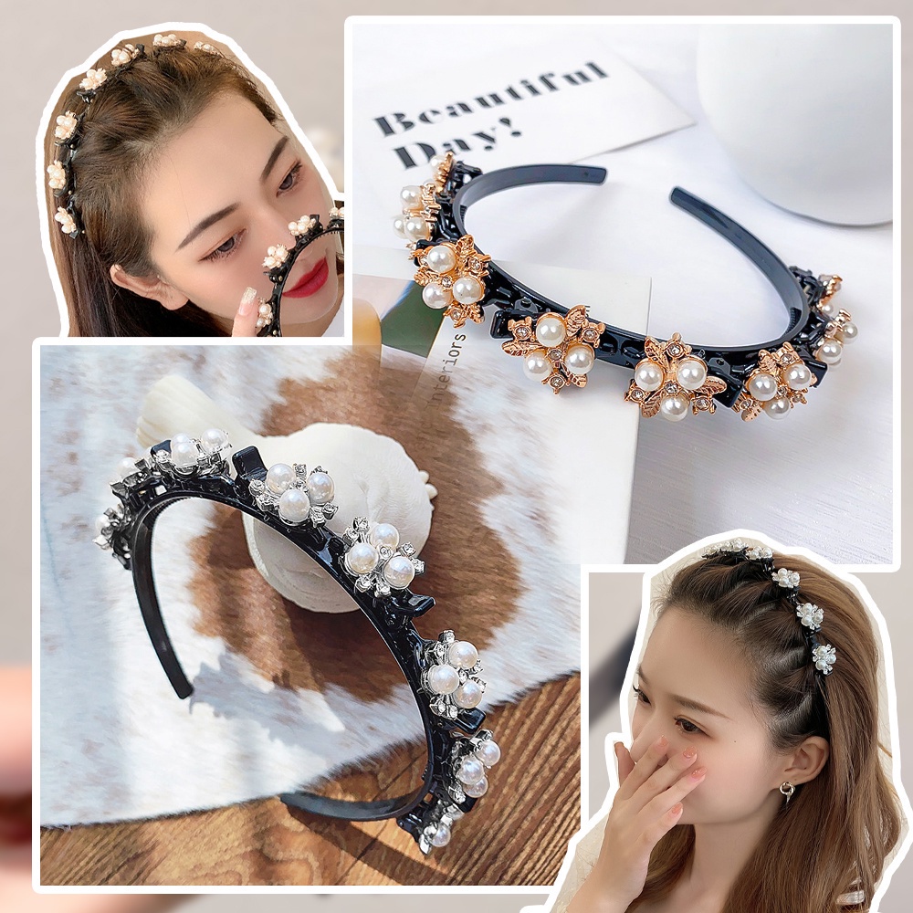 3SP | ART63 Bando Rambut Fashion 2in1 include Jepit Korea Pola Mutiara Wanita Bando Wanita Lucu Bandana Wanita Bando Wanita Murah