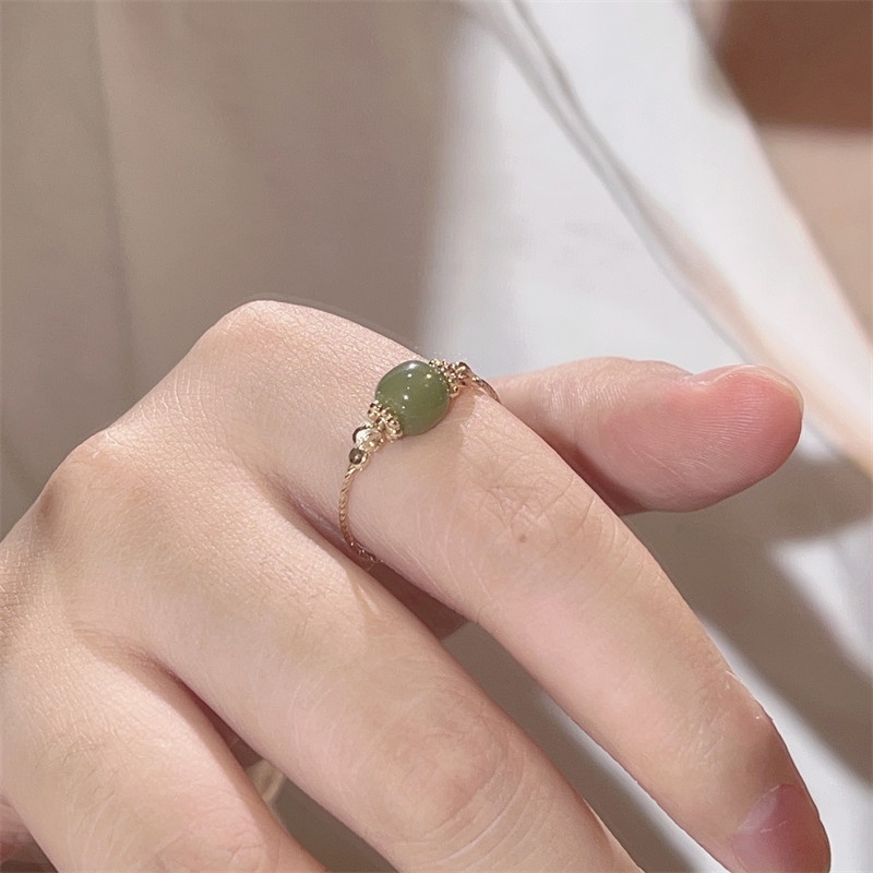 Cincin Giok Hetian Alami Lapis Emas 18K Untuk Wanita