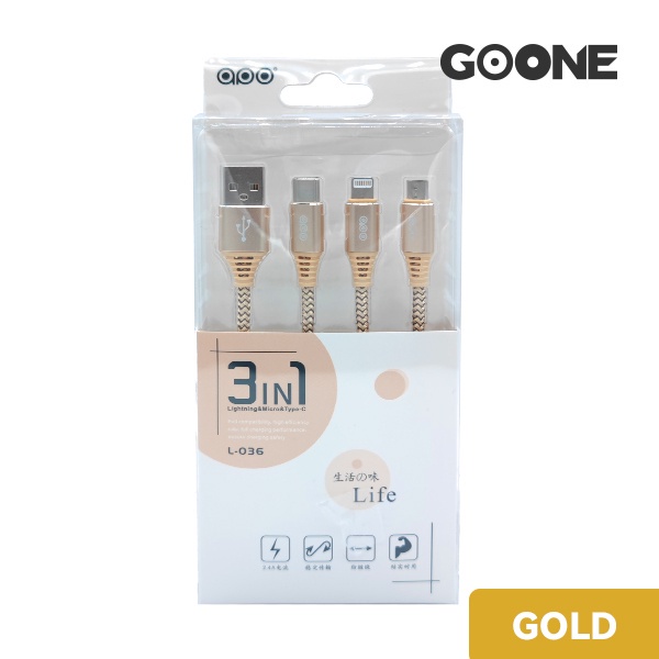 GOONE Kabel Data Quick Charging 3 in 1 Type-C / Micro Lightning Data Cable Original