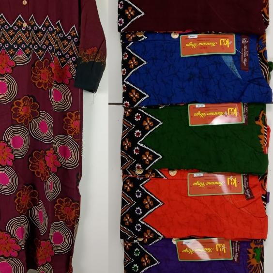 Daster Kencana Ungu Lengan Panjang Pola Label Coklat