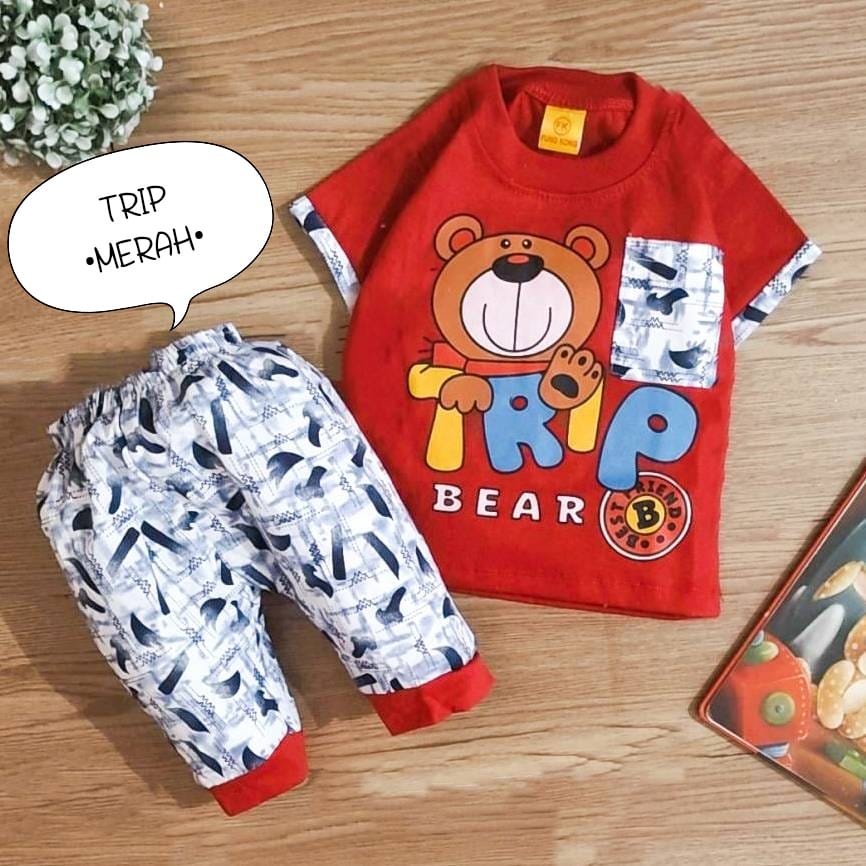 Setelan Baju Bayi Laki-Laki 0-6 Bulan Atasan Dan Celana Motif Trip Dan Slam Dunk / Pakaian Anak Cowok