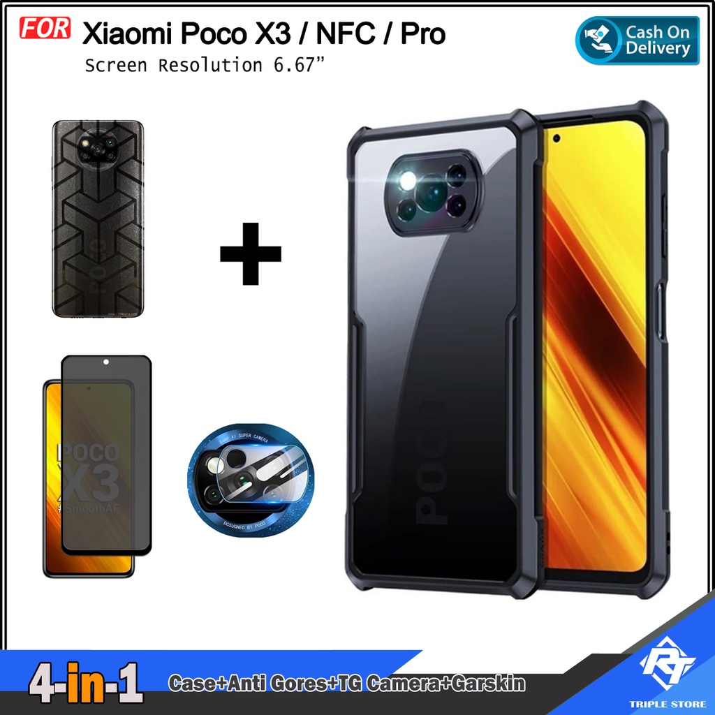 Paket 4in1 Case Xiaomi Poco X3 Poco X3 NFC Poco X3 Pro Free Anti Gores Free TG Camera and Garskin
