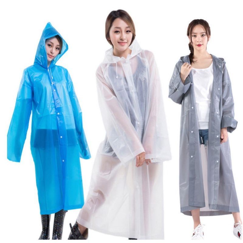 Jas Hujan Korea EVA Jas Hujan Poncho Tebal Mantel Baju Hujan Terusan Transparan Jas Hujan Pria Wanit