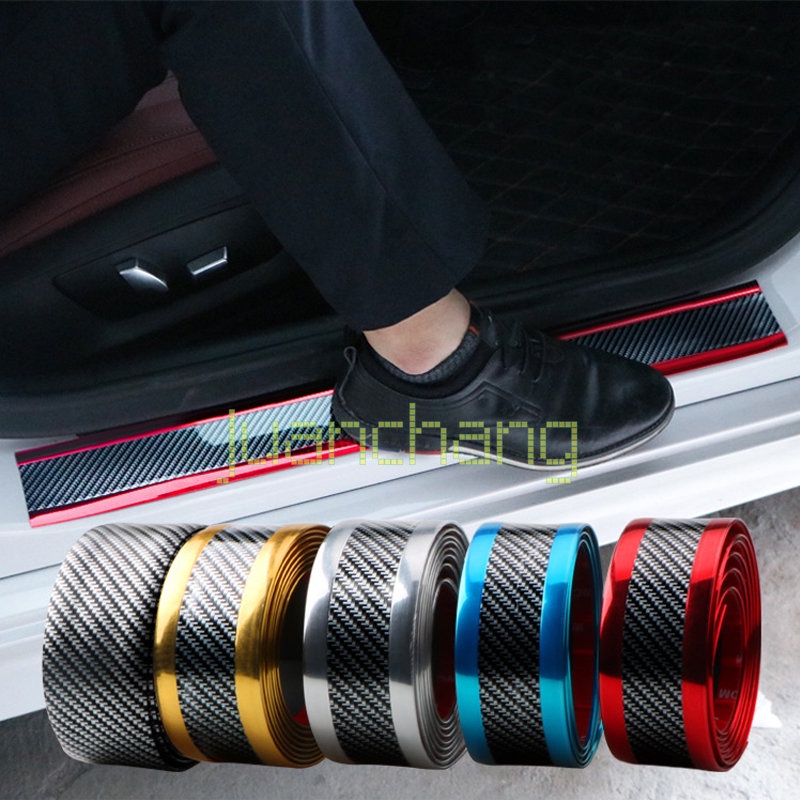 Stiker Strip Karet Pelindung Bumper Pintu Mobil Bahan Carbon Fiber Lembut Anti Gores 1M