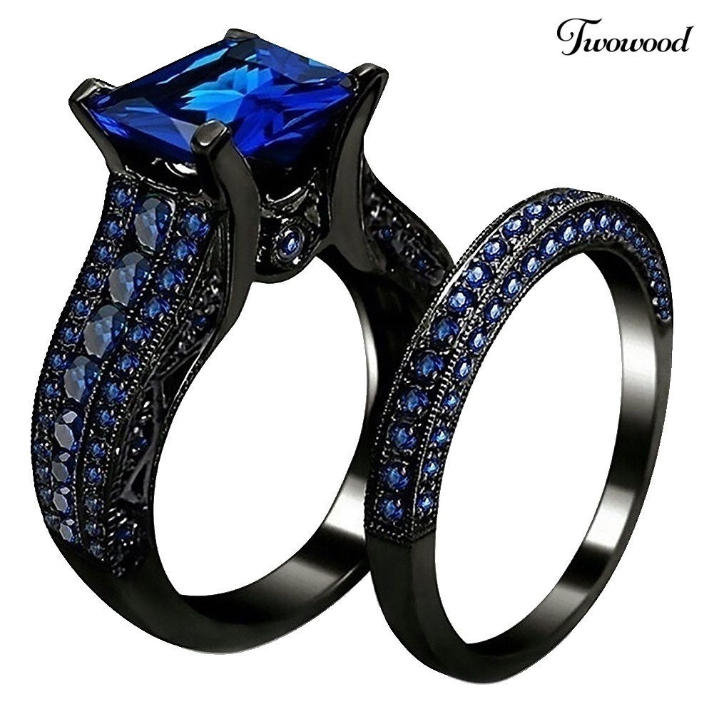 2pcs / Set Cincin Jari Cubic Zirconia Bentuk Persegi Untuk Wanita